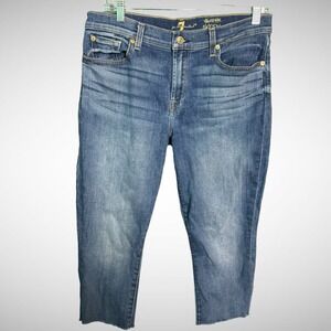 7 For All Man Kind Capri Jeans Womens 31 Ankle Skinny solid blue Denim Pre Owned